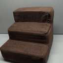 Lesure Dog Stairs for High Beds Extra Wide Foldable Pet Steps 3-Steps for Medium Small Dogs and Old Cats with CertiPUR-US Certified Foam and Non-Slip Bottom, Brown