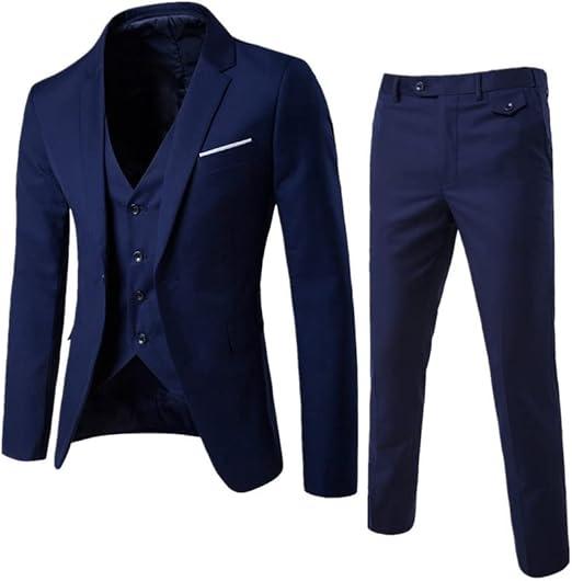 Men's Suits 3 piece Slim Fit Wedding Prom Set, 4XL, Blue
