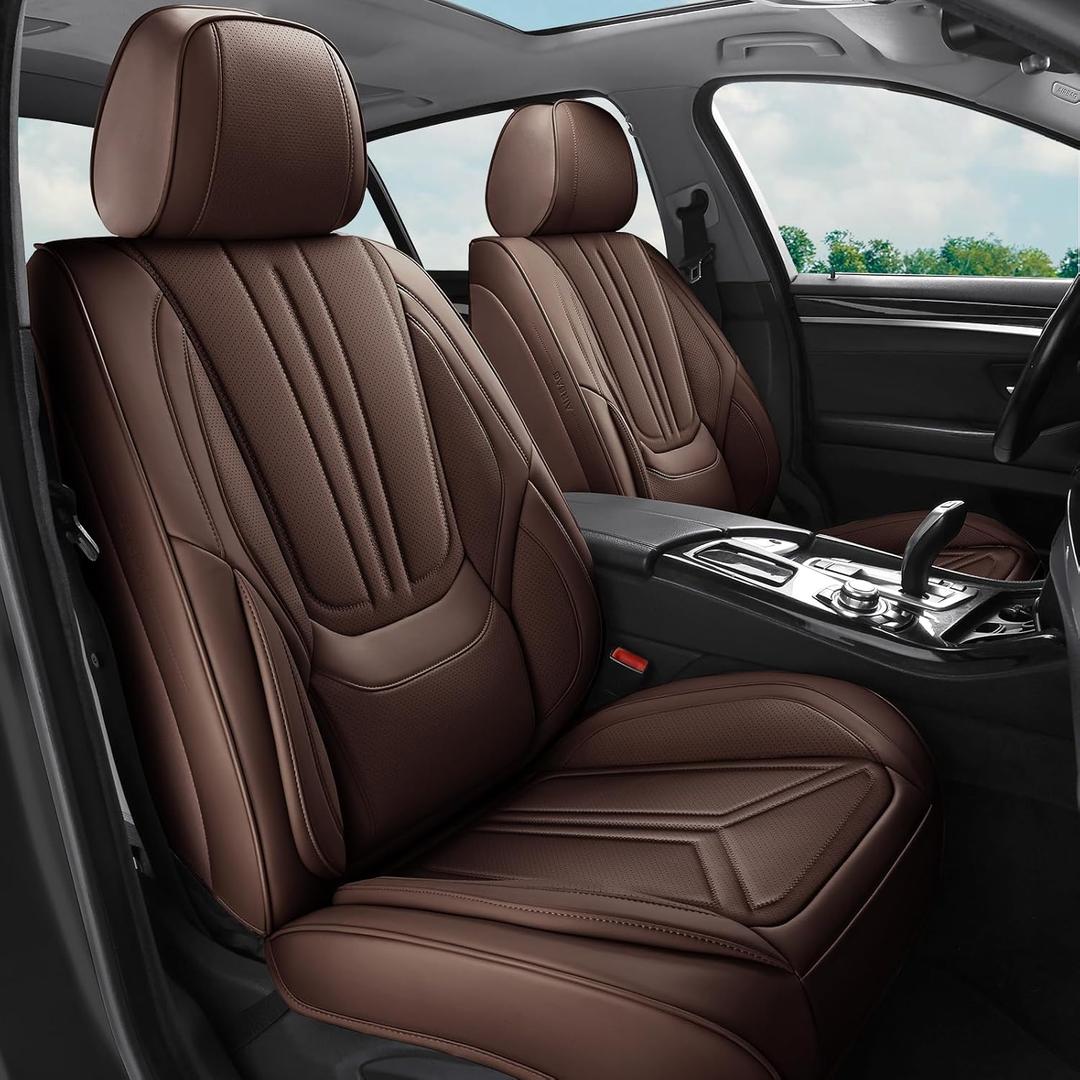 Car Seat Covers Full Set Brown, Luxury Leather Car Seat Covers, Waterproof and Breathable Seat Covers, Universal Car Seat Protector Fit for Cars, Trucks, SUVs, Pick-ups (Full Set)