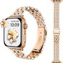 HANDODO Stainless Steel Band for Women Apple Watch 38/40/41/42mm (series 10) , Luxury Replacement Metal Strap Bracelet Wristband  (Rose Gold -Bead)