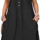 R.Vivimos Sleeveless Cotton Casual Dresses for Women Summer 2025 Button Up Ruched Loose Tunic Mini Dress with Pockets (Small, Black)