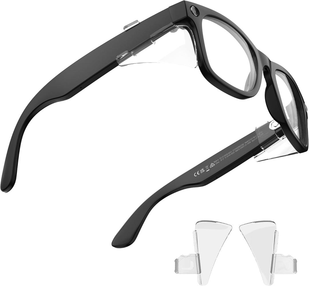 HiBloks Safety Glasses Side Shields for Ray-Ban Meta Wayfarer/Skyler/Headliner (Gen 2) & Oakley Meta HSTN Smart Glasses Accessories, Lightweight, Comfort and Don't Affect Charging (Transparent)
