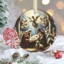 4 x Nativity Christmas Decorations, 3.5 Inch Ceramic Religious Christmas Ornament, Christmas Tree Ornaments, Christian Gifts for Kids, Religious Gifts for Women, Xmas Gifts for Mom, Merry (Birth of Jesus)