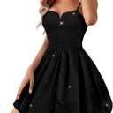 Aupuls Short Glitter Prom Dresses for Teens, Sequin Bubble Summer Cocktail Dress for Party (Black, L)