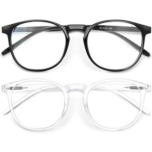 IBOANN Blue Light Glasses for Woman/Men, Fashion Blue Light Glasses Men, Fake Glasses Help Reduce Screen Fatigue (*A2 2 Pack Black + Transparent)