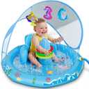 Verdenu Baby Splash Pad, Baby Pool Float with Canopy, Splash Pad with Backrest & Stackable Rings for Toddlers, Summer Outdoor Water Play Toys for Boys Girls