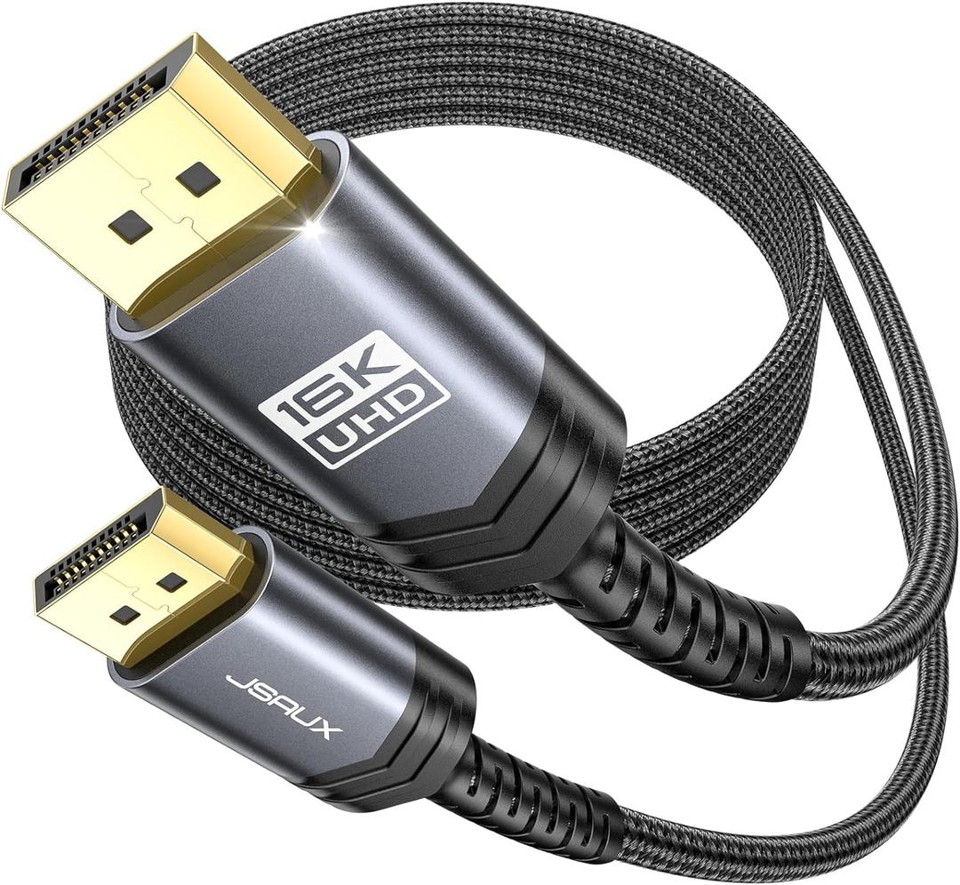 JSAUX Displayport Cable 10ft 2.1, DP 2.1 Cord Support 16K@60Hz, 8K@120Hz, 4K@240Hz 80Gbps, Backward Compatible with DP1.4/DP1.2, Display Port 2.1 Cable Compatible with Monitor, Laptop, Graphics