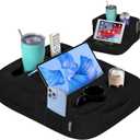 Couch Cup Holder Tray Pillow - Bed, Couch Caddy, Sofa, RV & Car - Holds Drinks, Snacks, Remotes, Phones, Kindle, Tablet | Bed Cup Holder (Black)