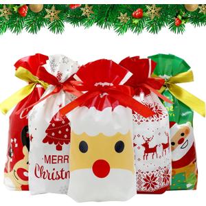 Tuzuaol 50 PCS Christmas Drawstring Goodies Bags Christmas Treat Bags Candy Bags for Xmas Gift Wrapping Party Favor