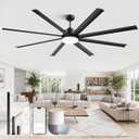 ZMISHIBO 84 Inch Ceiling Fan with Light, Smart Fan Light Compatible with Alexa, 3000-6000K Dimmable, 6 Speeds, Large Industrial Ceiling Fans with 8 Black Aluminum Blades for Patio Living Room