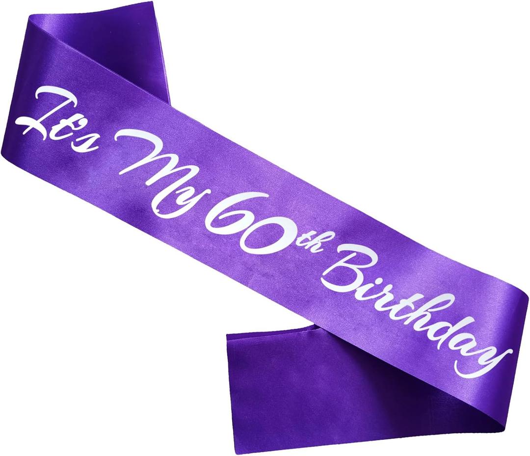 It's My 60th Birthday Sash, Purple Silver Birthday Sash for 60th Birthday Party Supplies, Birthday Gifts for Girls 60th Birthday Party Favors