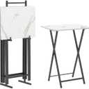 HOOBRO Folding TV Tray Tables, Set of 4 TV Trays with Storage Rack, Industrial Side Table for Eating at Couch, Foldable Snack Table for Small Space, Easy Assembly, White and Black BW50BZ01