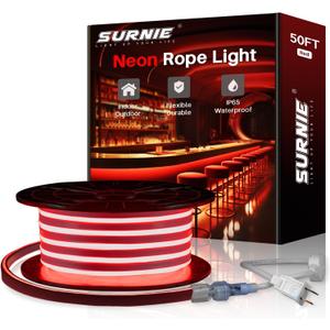 SURNIE LED Strip Lights Flexible 50ft Red Waterproof LED Rope Lights Outdoor, 110V Red Neon Lights Cuttable & Connectable Indoor Outdoor Decor DIY Lights for Room Festival Commercial Building