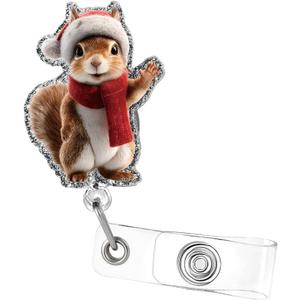 Christmas Badge Reel, Cute Squirrel Retractable Badge Holders, Funny Nurse Badge Clip, Winter Badge Reel with Alligator Clip Accessories, Badge Holder for ID Name Teacher Doctor