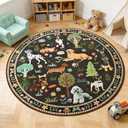 ST. BRIDGE 4ft Brown Round Area Rug, Washable Boho Animal Dog Non-Slip Circle Rug, Soft Thin Stain-Resistant Low-Pile Carpet for Entryway Kitchen Living Room Bedroom Nursery Kids Playroom