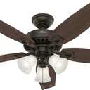 Hunter 52 inch Indoor Ceiling Fan with LED Lights - Bronze Ceiling Fan with Pull Chain, For Bedroom or Living Room, Standard Mount, No Remote, 5 Blades, Includes Bulbs - Builder Plus 53238, New Bronze