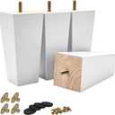 8 Inch / 20cm Wooden Furniture Legs, Set of 4 Solid Wood White Pyramid Sofa Legs Couch Feets with Hanger Bolt & Screws, Mid-Century Modern Furniture Replacement Feet for Home DIY