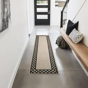 Creative Home Ideas - Tufted Runner - Christine Trellis Border Rug - Modern Home Decor - Washable Rug - Accent Carpet for Entryway & Hallway - Measures 30 x 120 - Natural Twist and Black (2'6" x 10' (Rectangular), Natural and Black)