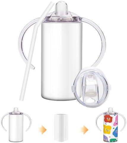 Vermida Sublimation Sippy Cup Blank with Handle, 12oz Stainless Steel Sippy Cups, Kids Cups with Straws and Lids Spill Proof Double Wall Vacuum Cup for Children