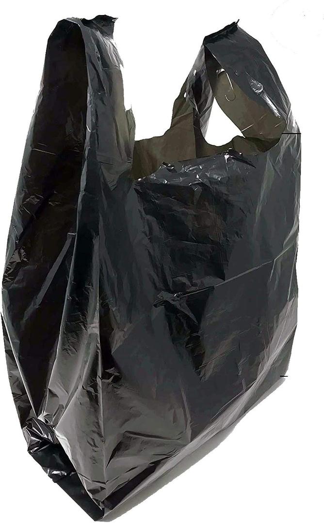 Grocery Shopping Plastic T-shirt Bags Plain 12" x 7" x 21" (Black, 150)