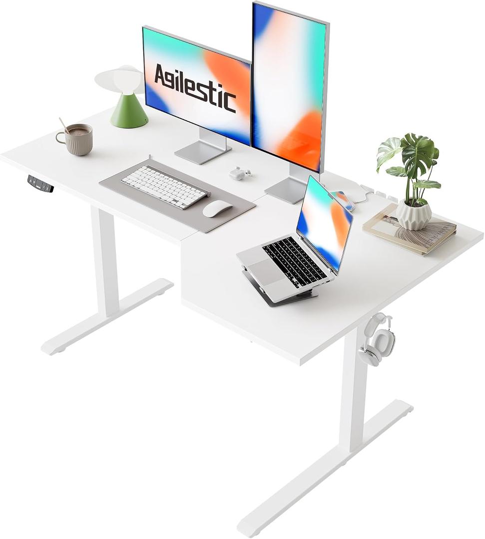Agilestic Electric Standing Desk, Height Adjustable Desk, 55 x 32 Inch Sit Stand up for Work Office Home, L Shaped Ergonomic Rising Computer Table with Memory Preset, White, 55 x 31.5 Inch