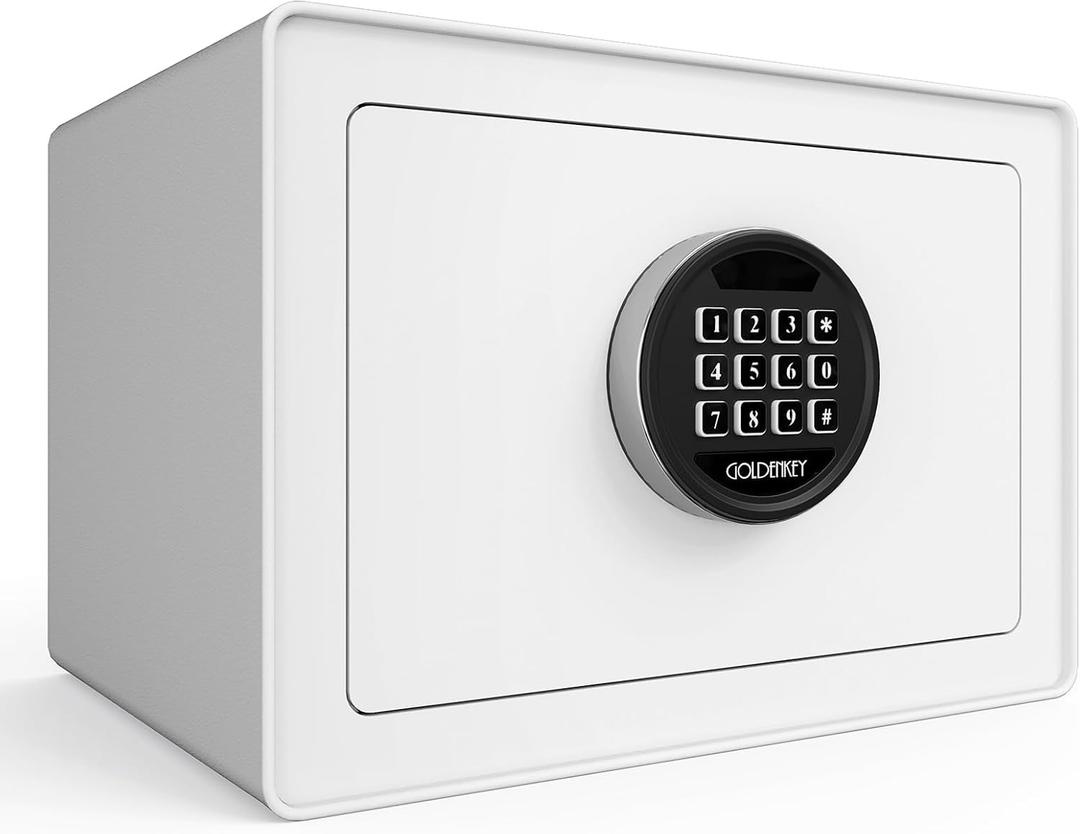 Goldenkey Luxury Digital Jewelry Safe with Keypad for Home, Small Safe box for Document, Money, Soft Velvet Lining&Removable Shelf, 9.84"D x 13.78"W x 9.84"H,1.2 Cu.Ft./ White