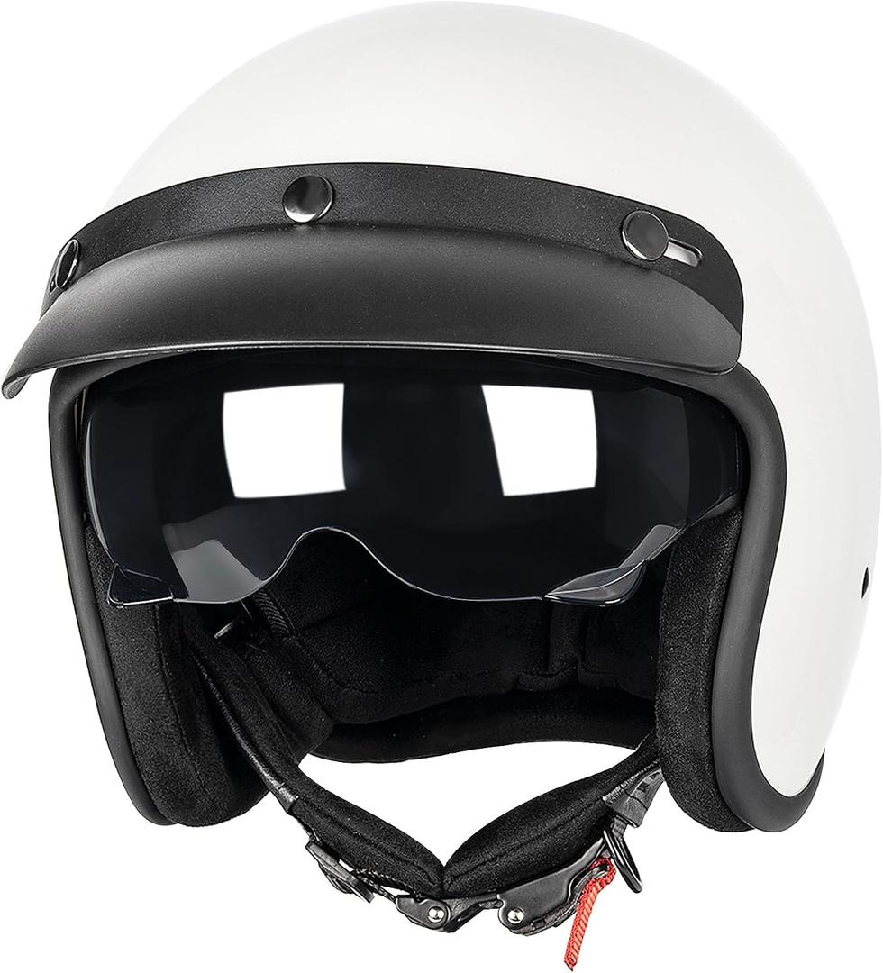 Yesmotor 3/4 Open Face Retro Motorcycle Helmet Vintage Helmet for Vespa Motorbike Casco, Moped, Cruiser, Bobber, and Chopper - DOT ApprovedWhite, Medium