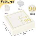 Ottin White Gold Cheers to 90 Years Cocktail Paper Napkins, 5x5 Inches, 50 Counts, 3-Ply Disposable Party Napkins for 90th Birthdays Decorations, Anniversaries, Weddings, Indoor & Outdoor Celebrations
