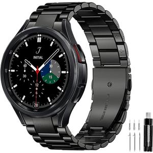 GOLDTOLUCK Compatible with Samsung Galaxy Watch 7 6 5 4 FE Band Pro Classic 43mm 47mm 45mm 40mm 44mm 42mm 46mm No Gap Classy Elegant Casual Men Women Metal Business Stainless Steel (Black)