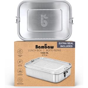 Bambaw Stainless Steel Lunch Box for Adults 47 oz, Metal Bento Box with Adjustable Compartment, Metal Lunch Container, Leakproof Stainless Steel Sandwich Container