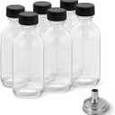 DIDITIME 6 Pack 2 oz Shot Bottles with Caps & Stainless Steel Funnels, Juicing Bottle Reusable Glass, Mini Travel Bottles, 60ml Small Jars with Lids for Potion, Ginger Shots, Oils, Juice (White)