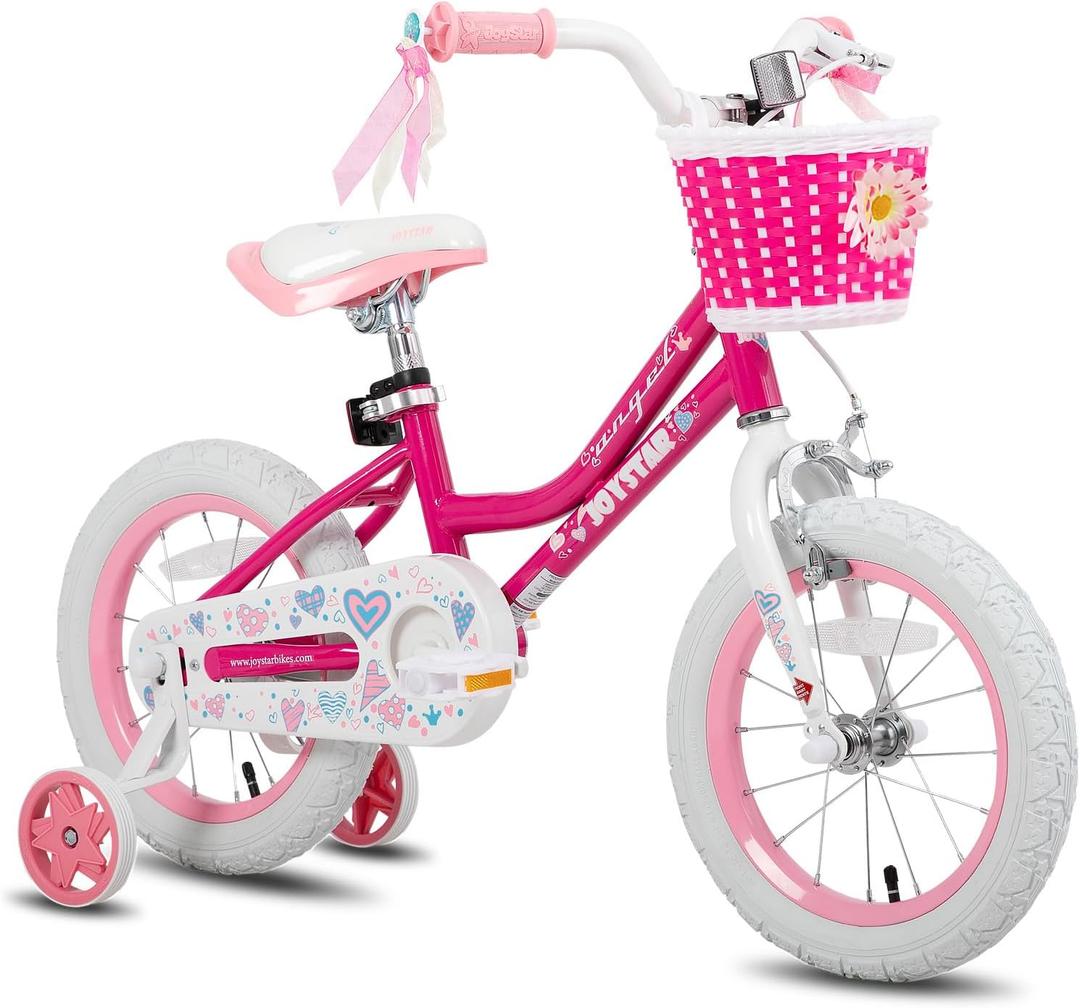 JOYSTAR Angel Girls Bike for Toddlers and Kids Ages 2-13 Years Old, 12 14 16 18 20 Inch Kids Bike with Training Wheels & Basket, 20 24 Inch Girls Bicycle with Handbrake & Kickstand (Fuchsia)