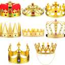 Yingzhao 8 Pcs Royal King Crown for Kid Plastic Queen Prince Princess Crown Jeweled Costume Accessory for Adult Boy Girl (Gold)
