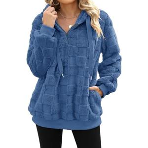 Yanekop Womens Quarter Zip Up Sweater Hoodie Oversized Sherpa Hoodie 1/ 4 Zip Pullover Sweaters Winter Fleece Jacket Coat(D Dark Blue, 3XL)