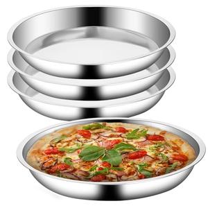 Vin Beauty 4 Pack 13 Inch Deep Dish Pizza Pan Stainless Steel Round Pizza Tray for Oven, Deep Dish Metal Stainless Steel Pie Pan Baking for Oven Cookie Cake, Dishwasher Safe