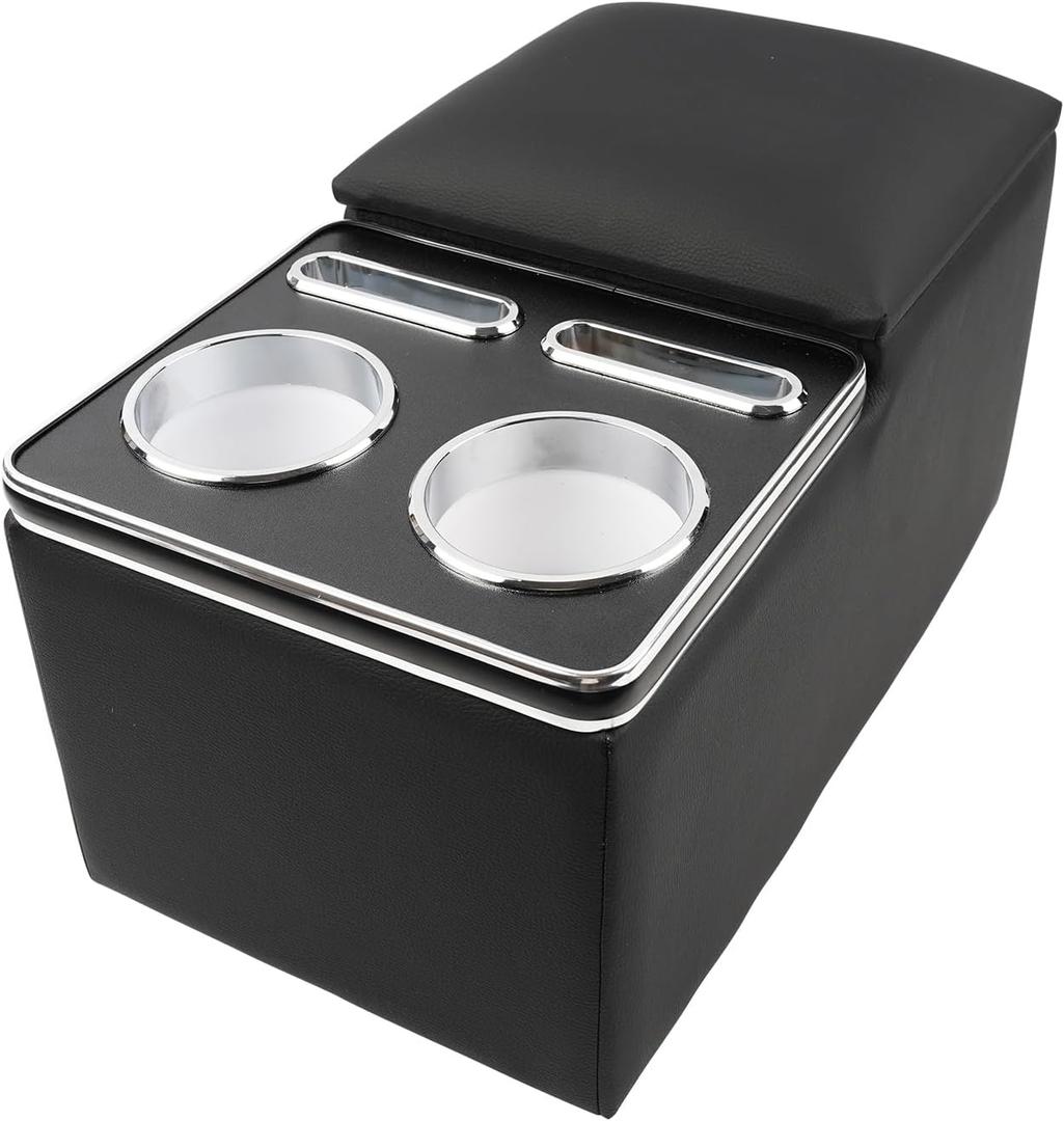 Universal Bench Seat Center Console, Center Console Organizer with Cup Holders, Designed for Durability and Style (Regular, Black)