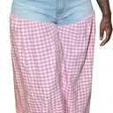 ThusFar Women's Wide Leg Jeans Checkered High Waisted Stretchy Straight Leg Loose Denim Pants Streetwear (Pink, L)