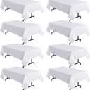 8 Pack White Table Cloth Rectangular Tablecloths for 8 Foot Rectangle Tables, Wrinkle Resistant White Tablecloth Washable Polyester Fabric Table Covers for Buffet Wedding Party Banquet