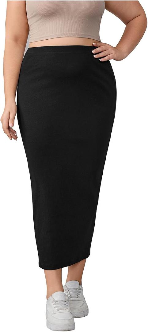 BEAUDRM Women's Plus Size Long Pencil Skirts Elastic High Waisted Bodycon Skirt Black 3X-Large Plus