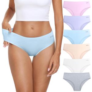 coskefy Women's Underwear Cotton Hipster Panties Low Rise Briefs Soft Strench Breathable Ladies Bikini Underwear 6 Pack (X-Large)