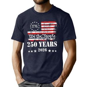 250th Anniversary USA Shirts Men American Flag T Shirt 4th of July Patriotic Shirt 250 Years Birthday Tees Tops (Blue, L)
