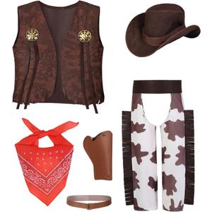 Cowboy Costume for Boys 5pcs Set Kids Dress Up Birthday Halloween Party Cosplay 11-13 Years