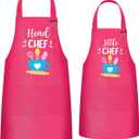 R HORSE 2Pcs Adults Kids Matching Apron Set Mommy and Me Adjustable Kitchen Apron with 2 Pockets Parent and Child Matching Gift for Mother's Day Women Daughter Cooking Baking Painting Training (Pink Chef)