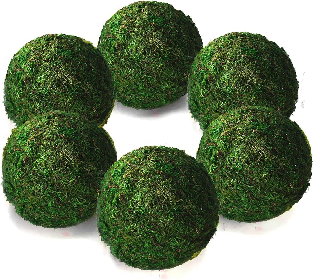 Qingbei Rina Large Green Moss Balls Decorative(4"-Set of 6), 4 Inch Decorative Moss Ball for Bowls, Vase Filler Bowl Fillers for Centerpiece, Handmade Natural Moss Balls,Wedding Party Home Decor