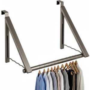 HOLDN STORAGE Over The Door Hanger - Foldable Rack Organizer for Hanging Clothes, Coats & Towels, Ideal for Dorm Rooms, Laundry, Bathrooms, Etc - Holds up to 35 LBs, Collapsible - Satin Nickel (1 Pack)