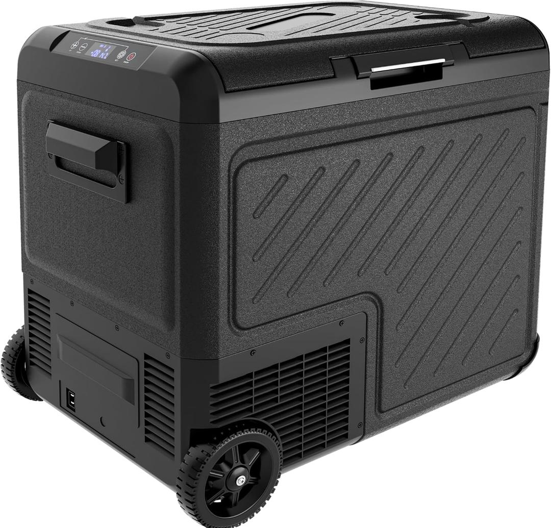 EUHOMY 12 Volt Refrigerator, 59QT Dual Zone Car Refrigerator, Electric Cooler 12/24V DC & 100-240V AC, Car Fridge -4~68, Portable Freezer with Wheels for Camping, Truck, Travel