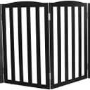 Freestanding Dog Gate Indoor,Doggie Gate Foldable Pet Gates for Doorways,Stairs or Hallways, Wooden Black Pet Gate for the House, Pet Fence with Support Feet Included,32 "Height-6 Panels