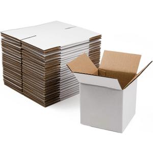 White Shipping Boxes 4x4x4 Inches Small Corrugated Cardboard Boxes, 25 Pack