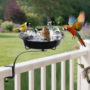 10.6-Inch Bowl Deck Mounted Bird Bath for Outside, Metal Birdbaths for Outdoors, Outdoor Bird Bath with Adjustable Clamp for Railing Balcony Fence, Bird Feeders for Outdoors Garden Decor (Small)