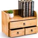 Nicunom Bamboo Desk Organizer, 3-Tier Bamboo Tabletop Storage Organization Multifunctional Desktop Organizer with Drawers for Home Office Toiletries Supplies Vanity